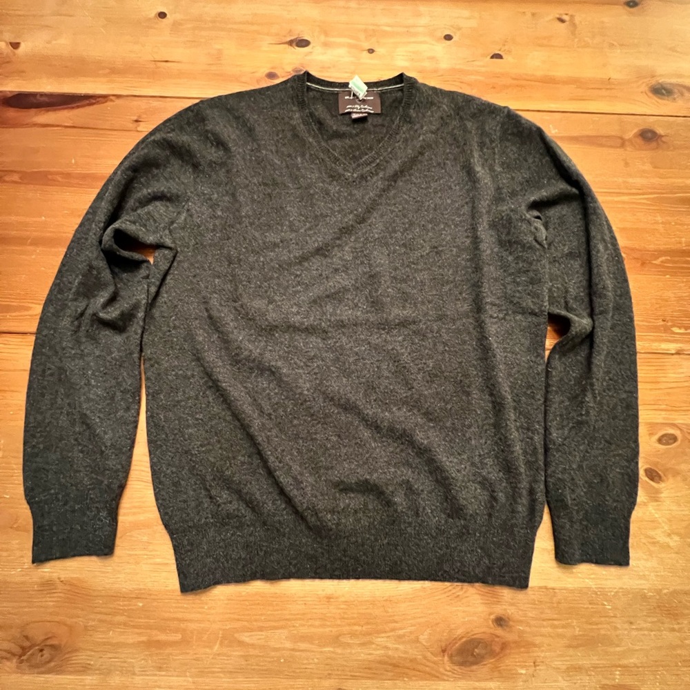 Mens Dark Charcoal Grey 100% 2-Ply Cashmere V-Neck Sweater Black Brown Medium